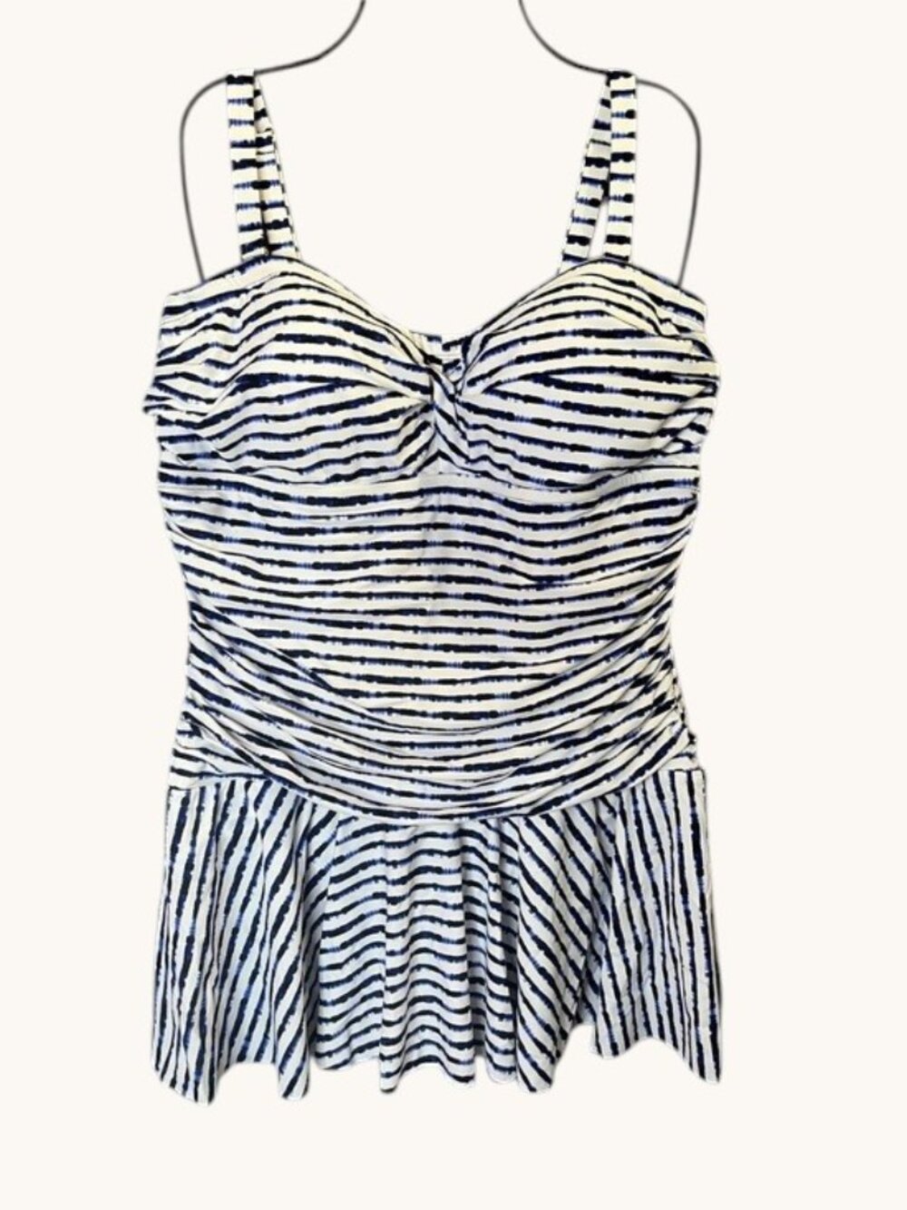 Chaps White & Blue Striped Swimdress Nautical Sweetheart Neckline Plus Size 16W